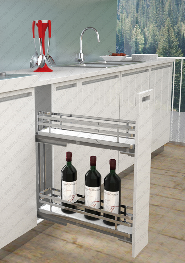 Despenseiro multiusos para aplica��o porta frontal - Extrac��o total com Soft-close - M�d. 150 / 200 - Cromado